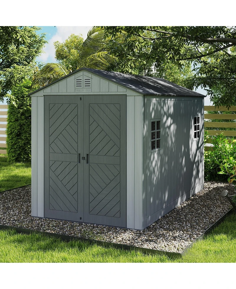 Decksplore Durable Resin Outdoor Storage Shed With Floor And Double Doors