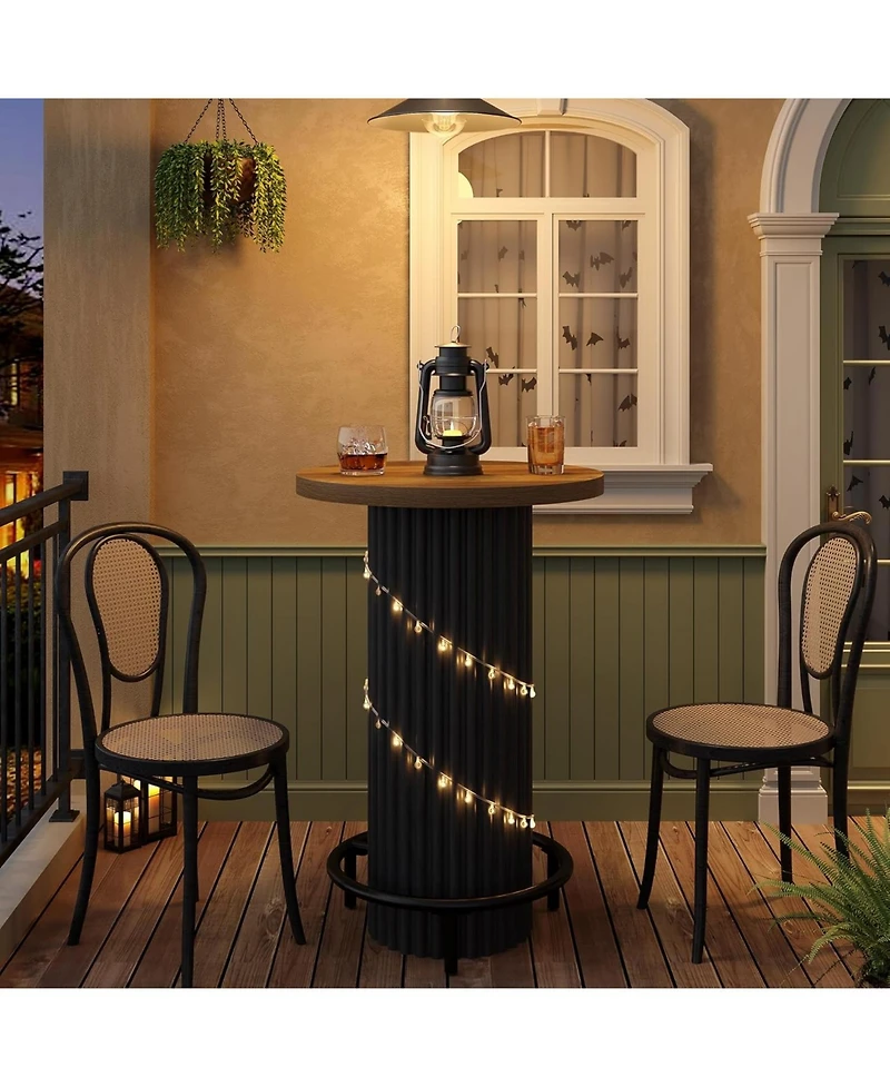 Tribesigns 39.4" H Round Bar Table with Metal Footrest, Wooden Bistro Pub Table, Small High Top Pub Cocktail Tables