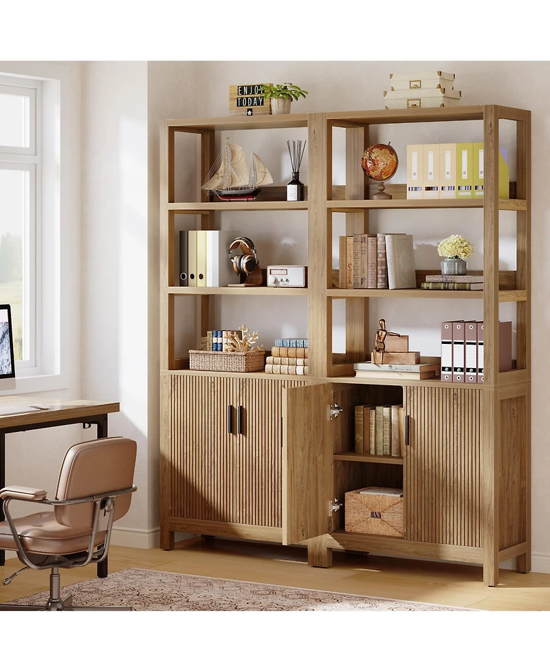 Tribesigns 70.9'' Tall Wooden Bookshelf - Stylish Bookcase with Storage Cabinet and Doors