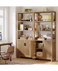 Tribesigns 70.9'' Tall Wooden Bookshelf - Stylish Bookcase with Storage Cabinet and Doors