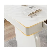 Tribesigns White Desk with Drawers, 63-Inch Modern Executive Office Desk, Glossy Elegant Work Study Desk Writing Table for Home Office