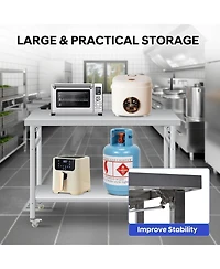 gaomon Folding Stainless Steel Table Commercial Work Table with Casters & Undershelf for Home & Restaurant