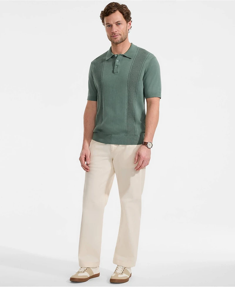 Lands' End Men's Short Sleeve Vertical Rib Button Down Sweater Polo