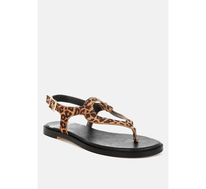 Venusa Leopard Print Buckled Flats