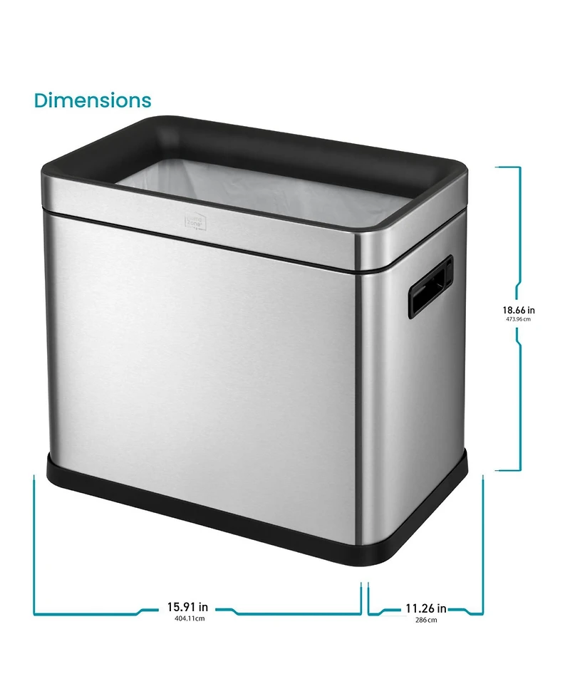 Home Zone Living 9 Gallon Slim Kitchen Trash Can with Open Top for Commercial Use, Stainless Steel, Silver