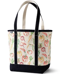 Lands' End Large Print 5 Pocket Open Top Long Handle Canvas Tote Bag