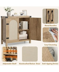 gaomon 31.5 Inch Rattan Buffet Cabinet 2 Doors Adjustable Shelves Natural