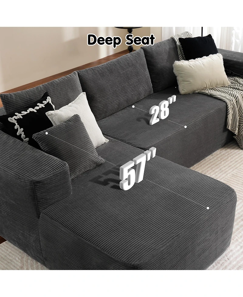 Xizzi 104" No Assembly Required Cloud Sectional Sofa, L-Shape Couch Chaise Lounge with Deep Seat and Wide Armrest for Living Room Bedroom