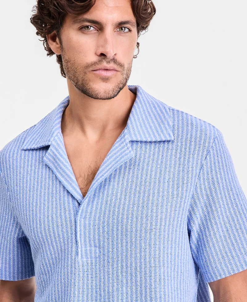 Alfani Men's Short-Sleeve Boucle Stripe Knit Shirt, Macy's Exclusive
