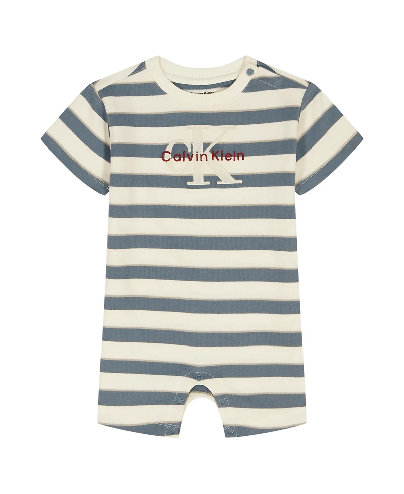 Calvin Klein Baby Boys' French Terry Striped Crewneck Romper
