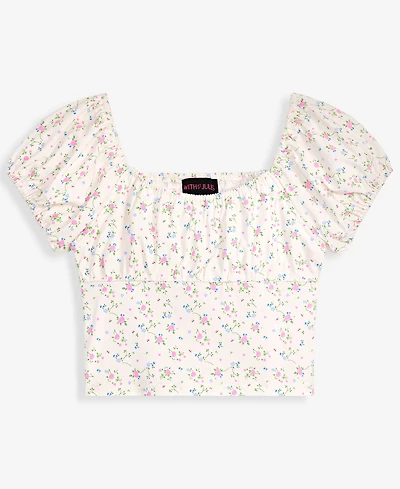 With Jules Girls' 7-16 Ruched Floral Print Short-Sleeve Milkmaid Top