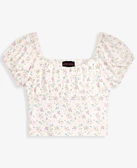 With Jules Girls' 7-16 Ruched Floral Print Short-Sleeve Milkmaid Top