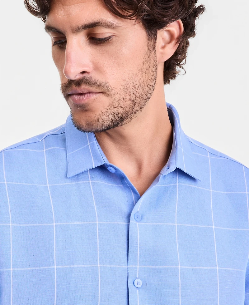Alfani Men's Long-Sleeve Collared Button-Up Shirt, Macy's Exclusive - Fine Line Plaid Yd