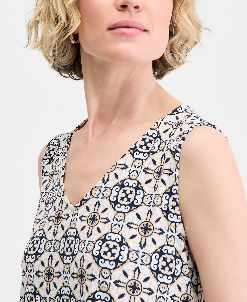 Jm Collection Women's Printed Sleeveless Vneck Knit Top, Macy's Exclusive