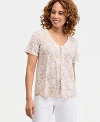 Jm Collection Women's Printed Front Zipper V-Neck Top, Macy's Exclusive