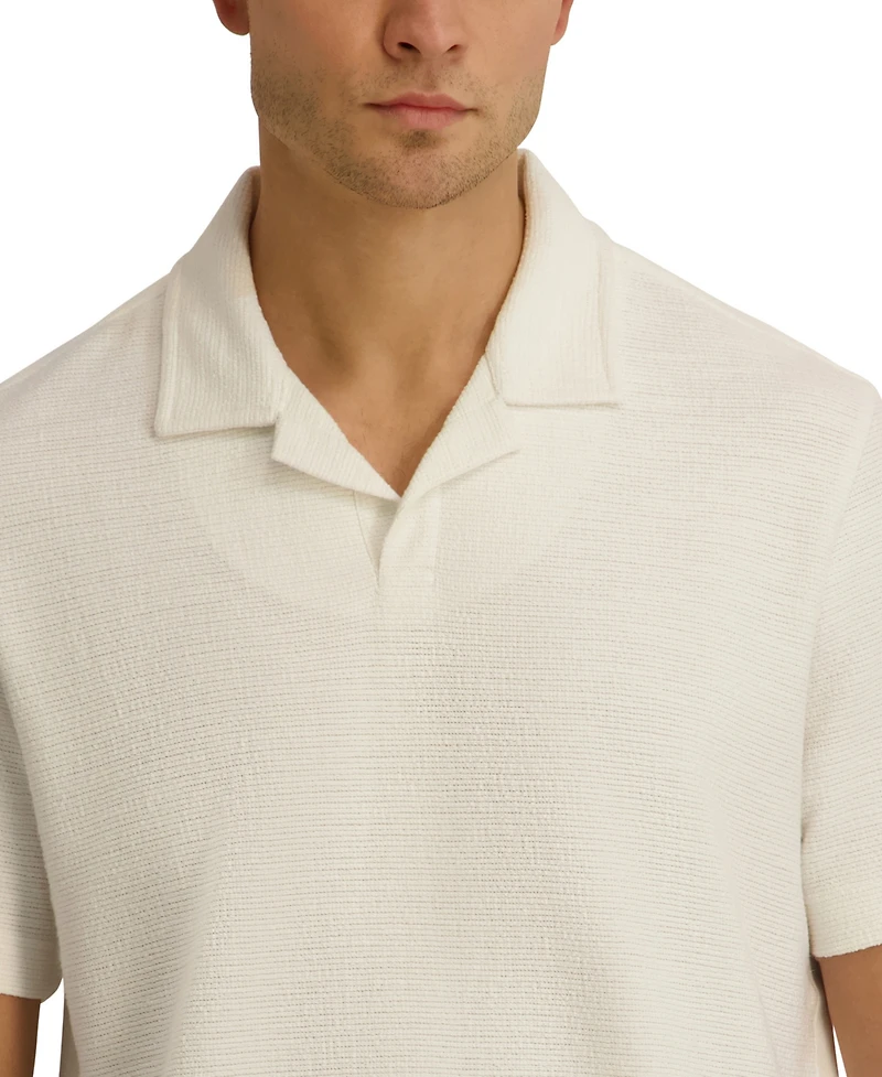 Karl Lagerfeld Paris Men's French Terry Johnny Collar Short-Sleeve Polo Shirt
