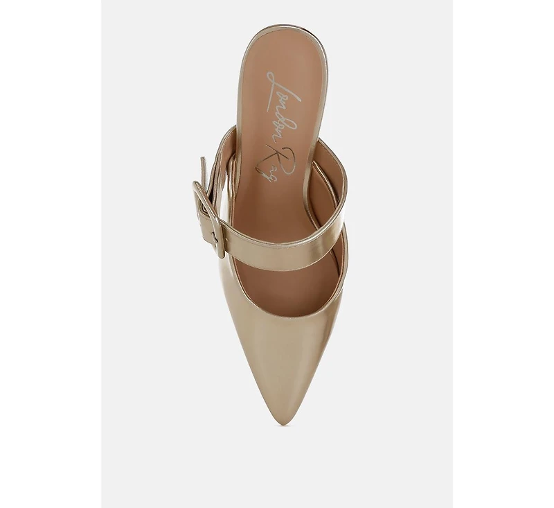 Bismi Large Buckle Kitten Heel Mules