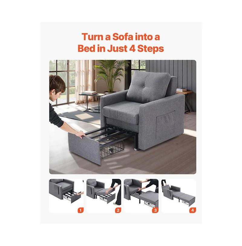 Slickblue Sleeper Sofa Bed with Side Pocket, Pillow, Armrest, Desk Board & 5 Adjustable Angles