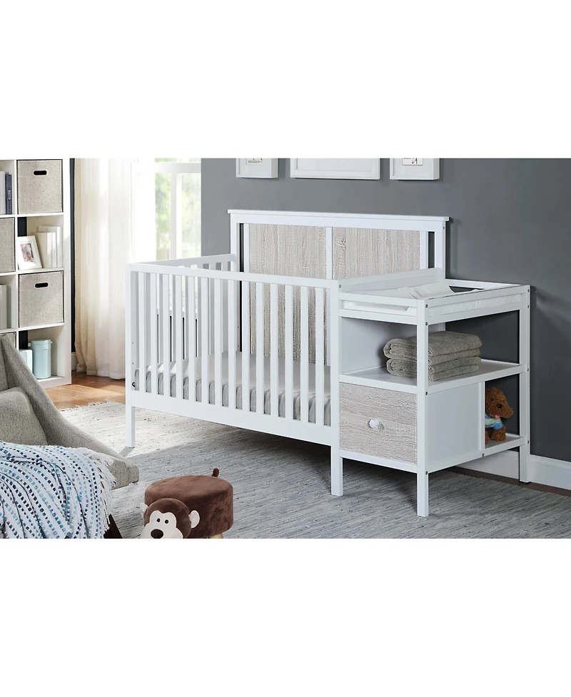 Flynama Rockport 4in1 Crib and Changer Combo Dual Tone Finish Space Saving Design with Storage Shelves for Baby Nursery
