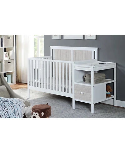 Flynama Rockport 4in1 Crib and Changer Combo Dual Tone Finish Space Saving Design with Storage Shelves for Baby Nursery