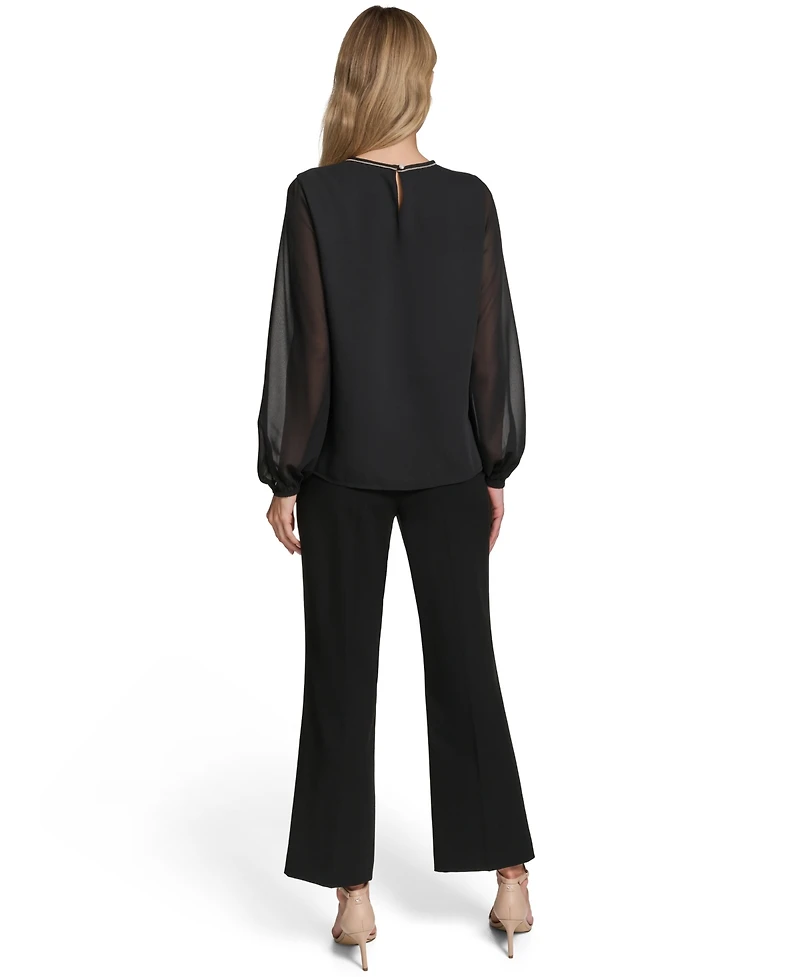 Calvin Klein Women's Mixed Media Novelty Trim Top