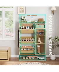 Homfan Shoe Storage Cabinet with 3 Flip Drawers, Rattan Hidden Freestanding Organizer with Adjustable Shelves and Metal Knob for Entryway, Hallway