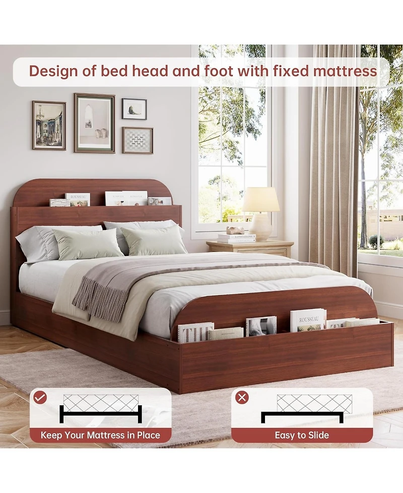 gaomon Twin Xl Bed Frame with Storage Headboard and Raised Footboard Low Platform Wood Slats No Box Spring Espresso