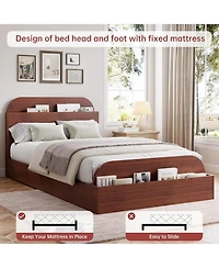 gaomon Twin Xl Bed Frame with Storage Headboard and Raised Footboard Low Platform Wood Slats No Box Spring Espresso