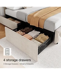 gaomon Full Bed Frame with 4 Drawers Linen Upholstered Platform Tufted No Box Spring Needed Off
