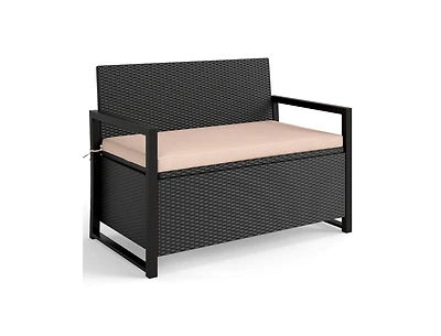 Slickblue Patio Wicker Loveseat with Hidden Storage Bench for Outdoors