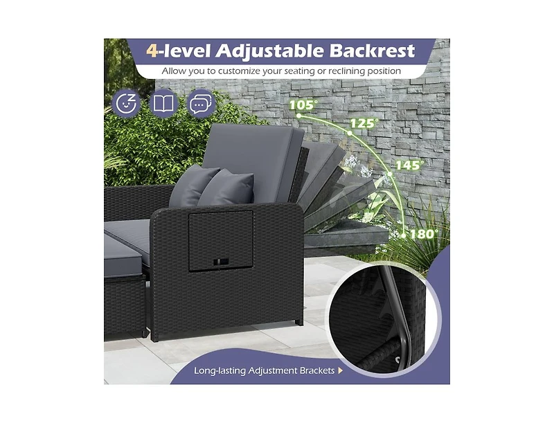 Slickblue Outdoor Wicker Daybed with Adjustable Backrest and Storage Ottoman