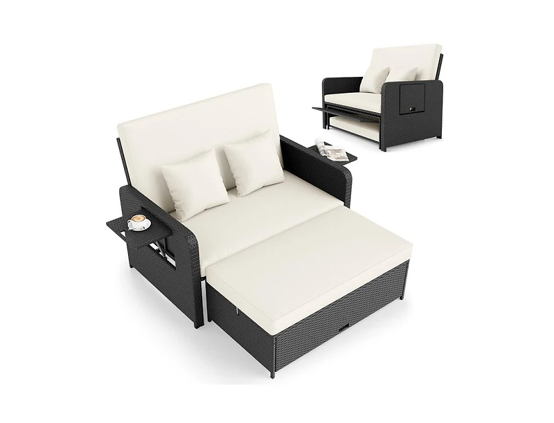 Slickblue Outdoor Wicker Daybed with Adjustable Backrest and Storage Ottoman