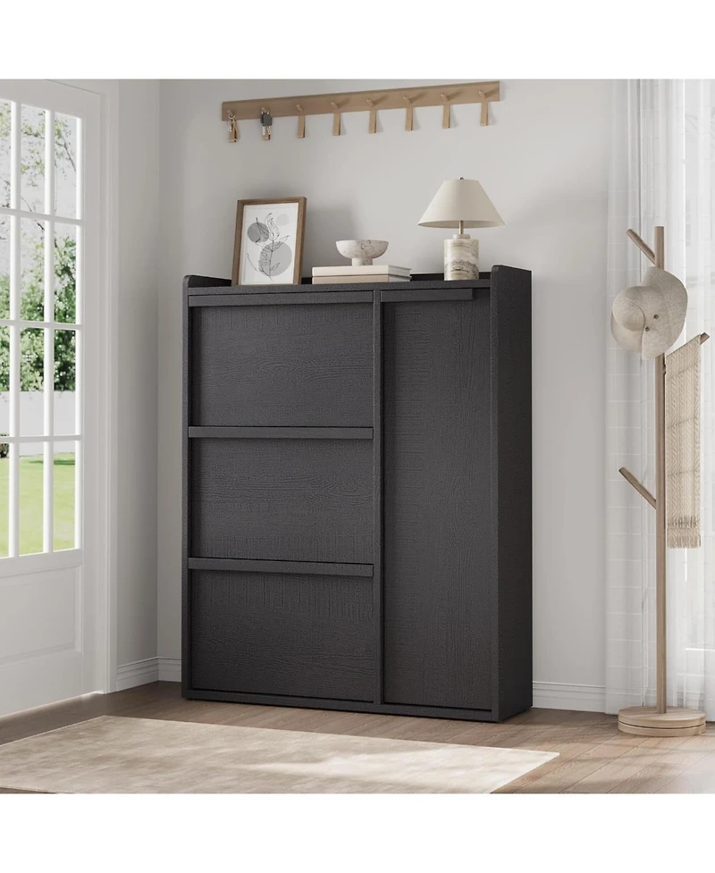 gaomon Cabinet with 3 Flip Drawers and Side Door Hidden Shoe Organizer with Adjustable Shelves Freestanding Wooden Shoe Cabinet.