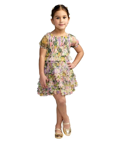 Mac Duggal Big Girls Floral Scoop Neck Ruffle Dress