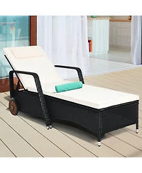 Slickblue Reclining Outdoor Rattan Lounge Chair with Adjustable Back and Wheels