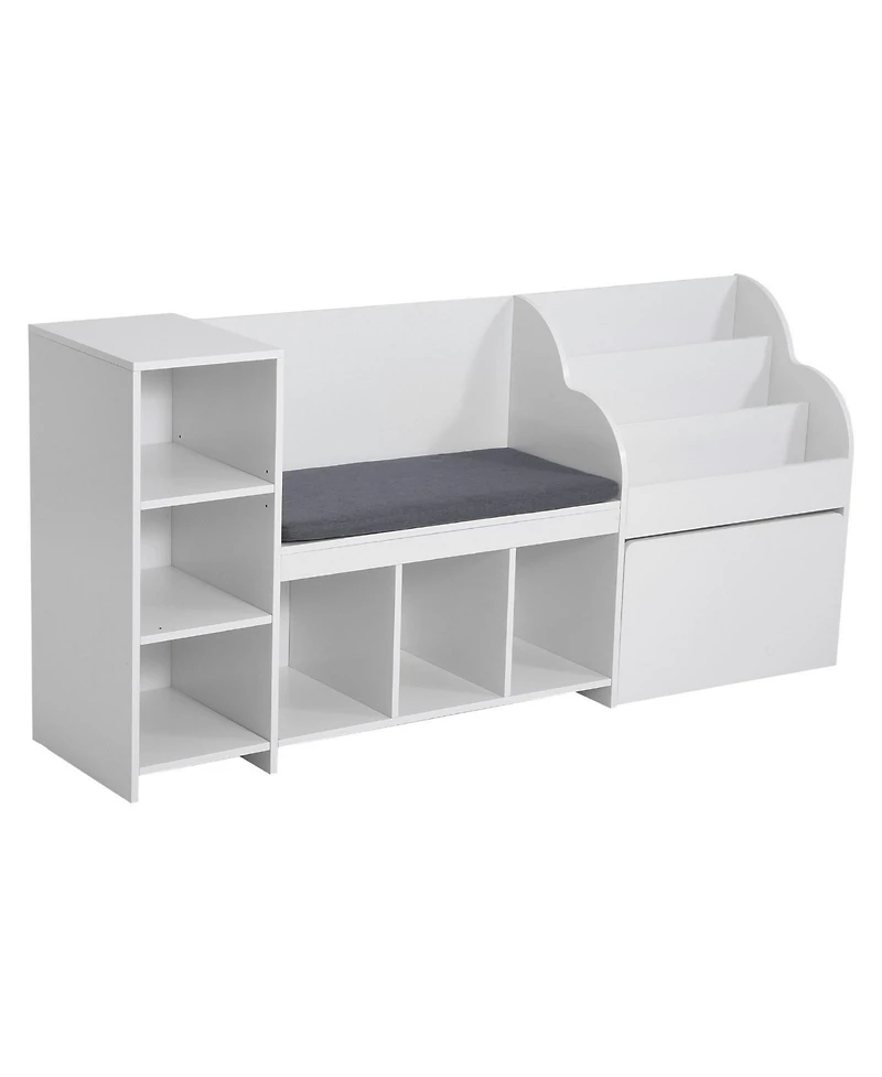 Slickblue Wooden Kids Storage Bench with Bookshelf and Toy Box