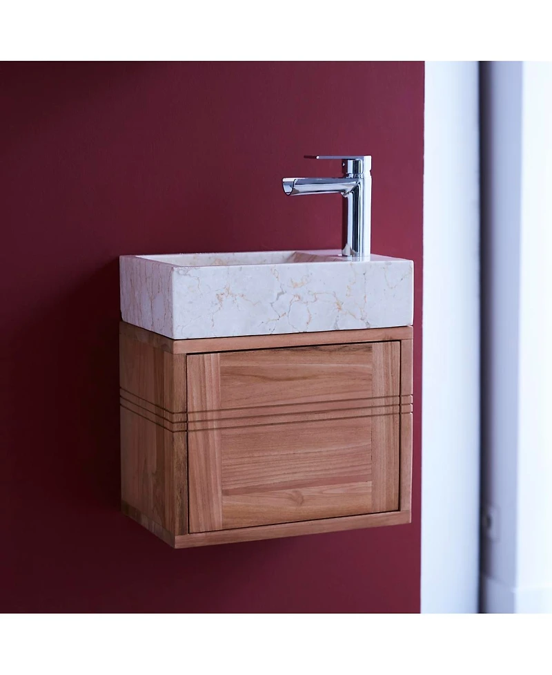 Tikamoon Basic Teak and Marble Bathroom Vanity Cabinet Cream