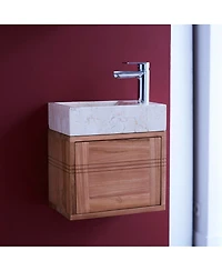 Tikamoon Basic Teak and Marble Bathroom Vanity Cabinet Cream