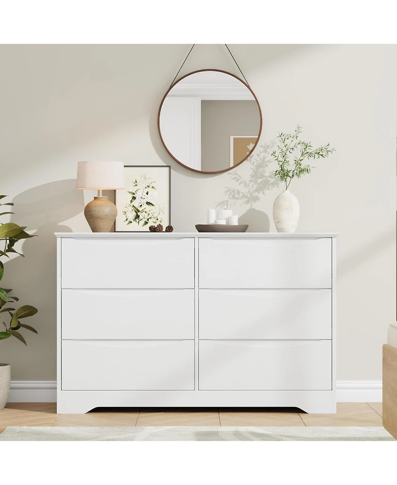 gaomon 6 Drawer Tall Wood Dresser, Modern Storage Chest with Wide Top for Bedroom