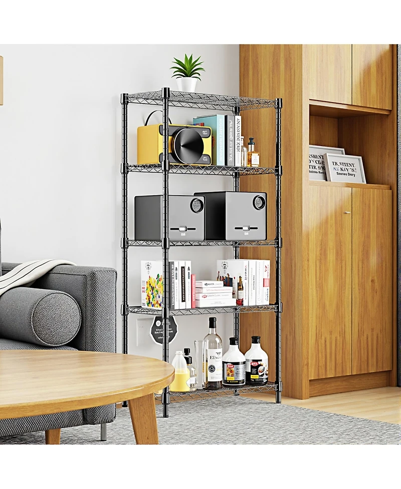 Rainsken 5-Tier Utility Shelving Unit, Heavy Duty Metal Wire Organizer Rack, 1250 lbs Capacity for Basement, Warehouse