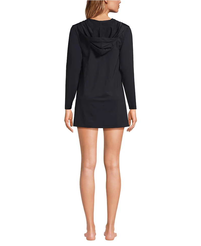Lands' End Women's SunShade Upf 50 Hooded Mini Swim Cover-Up Dress