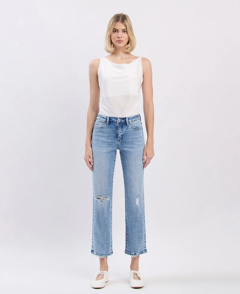 Vervet Women's High Rise Distressed Ankle Straight Jeans