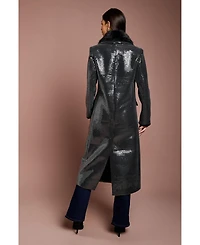 Coast Women's Faux Fur Collar Sequin Longline Coat