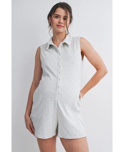 Hello Miz Maternity Sleeveless Button-Front Nursing Romper with Pockets