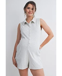 Hello Miz Maternity Sleeveless Button-Front Nursing Romper with Pockets