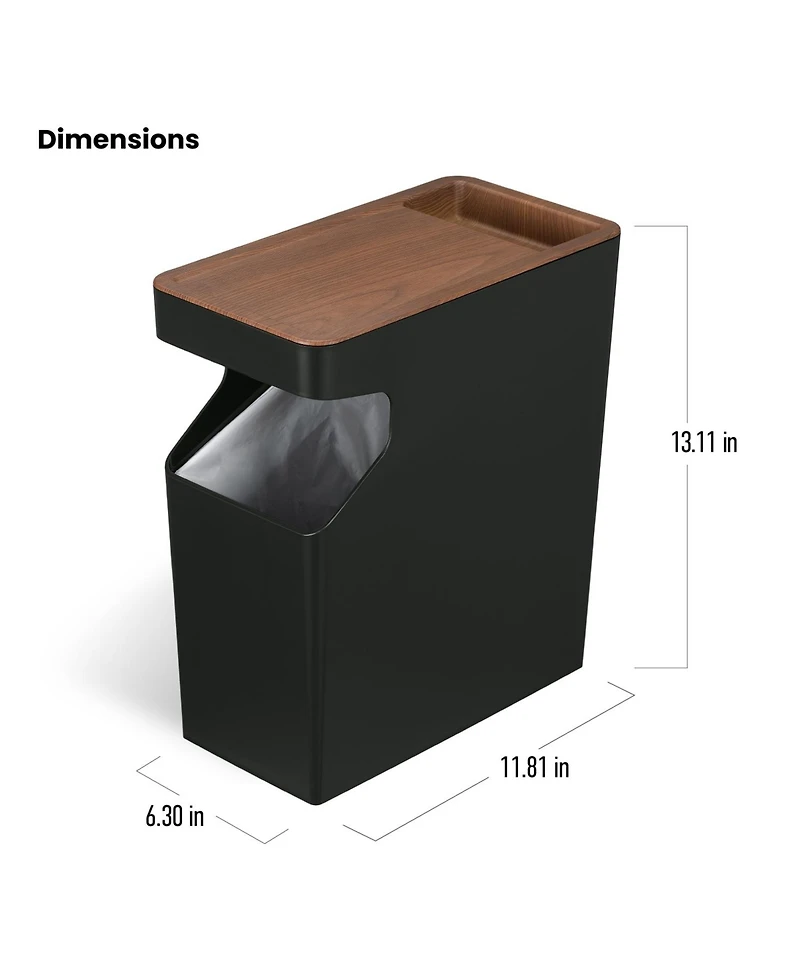 Home Zone Living 2-Pack 2 Gallon Small Trash Can, Slim Rectangular Wastebasket with Wood Grain Cover