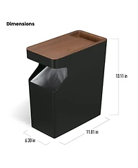 Home Zone Living 2-Pack 2 Gallon Small Trash Can, Slim Rectangular Wastebasket with Wood Grain Cover