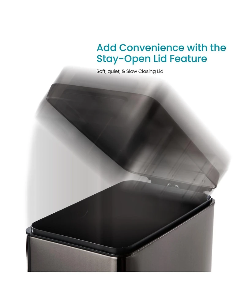 Home Zone Living 12 Gallon Slim Kitchen Trash Can with Soft Close Lid, Removable Liner, and Bag Tuck Band, Matte Black