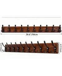 Yigii Rustic Wood Coat Rack - 10 Hooks for Coats, Hats, Bags - Wall Mount