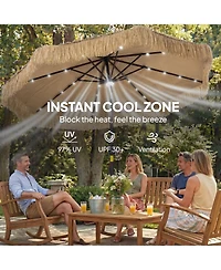 Outsunny 9 ft Tiki Outdoor Patio Umbrella with Solar Light, Tilt